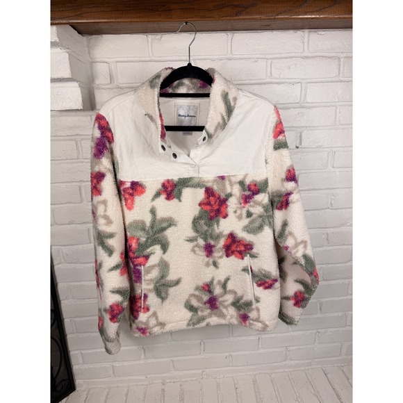 Tommy Bahama Jackets & Blazers - Tommy Bahama Women's XL Ivory Floral Sherpa Snap Pullover Fleece Jacket